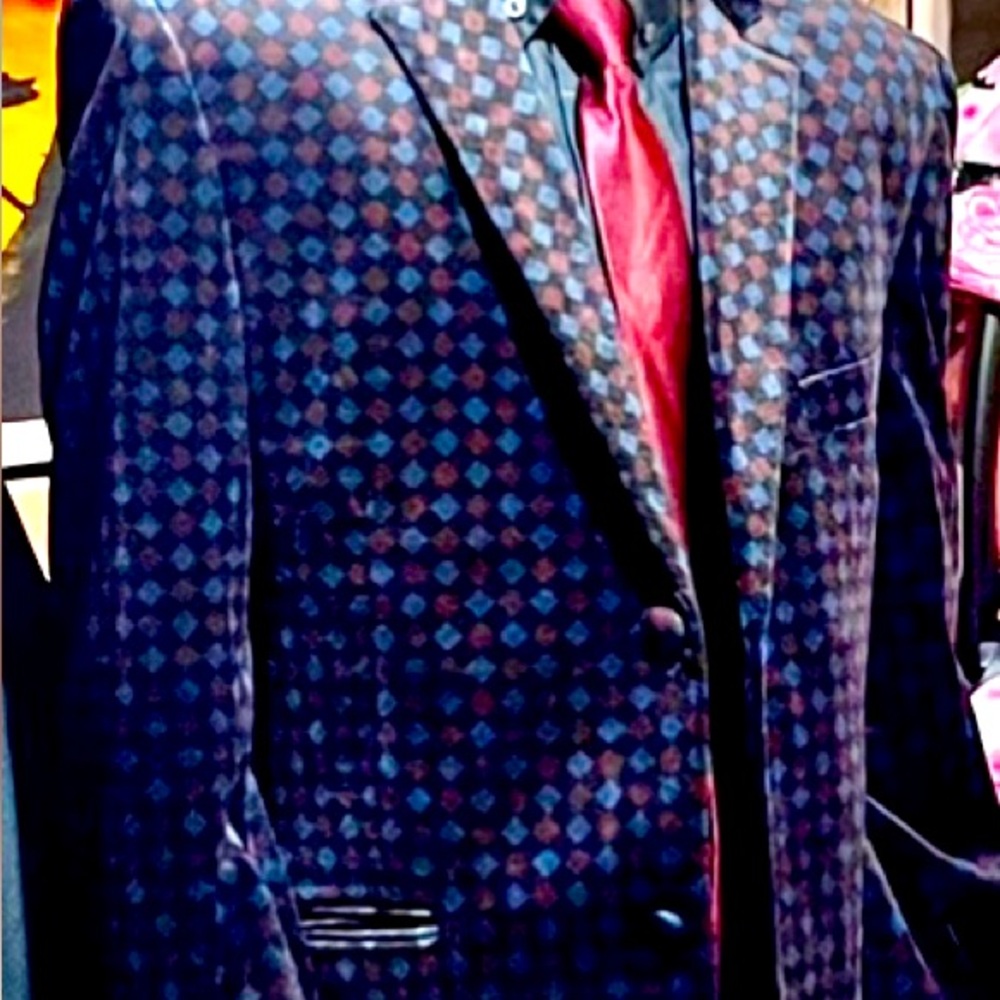 Men's Blue and Red Checkered Blazer